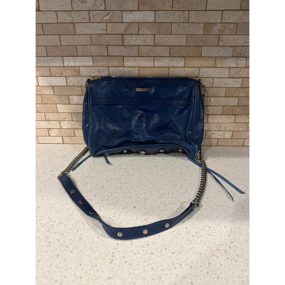 Rebecca Minkoff MAC Crossbody Bag‎ Blue Leather Gold Chain Strap